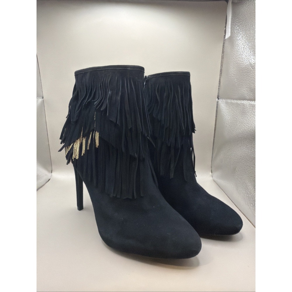 New Gianni Bini Get Your Fringe On! Black Suede Leather Ankle‎ Boots Size 9